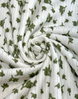 (4X2 YUMMY RIB) TINY OLIVE FLOWERS ON OFF WHITE