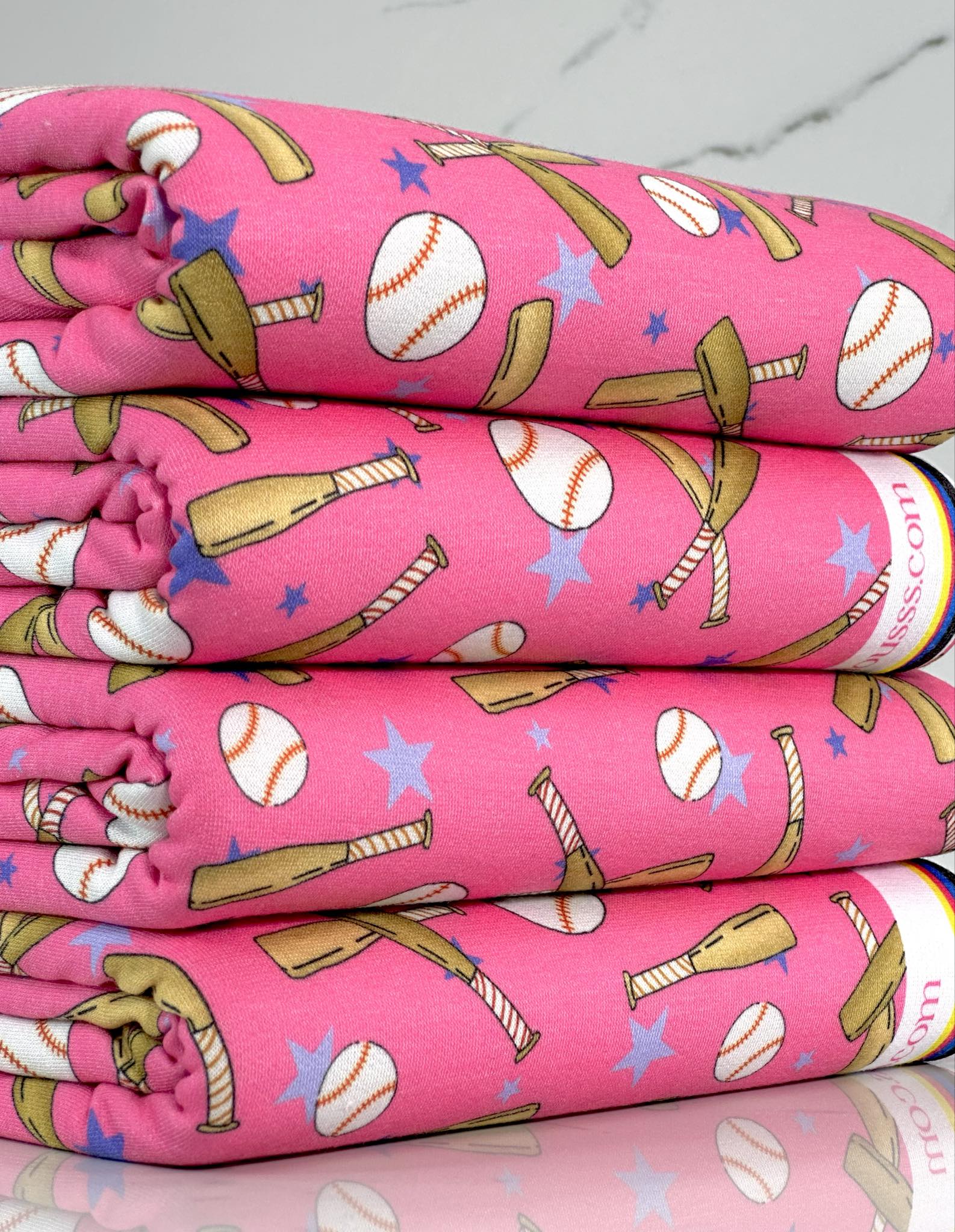 (FRENCH TERRY) BASEBALLS AND BATS ON PINK (3)