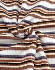 (COTTON RIB) BLUSH, VINTAGE PURPLE, RUST AND BROWN STRIPES ON OFF WHITE