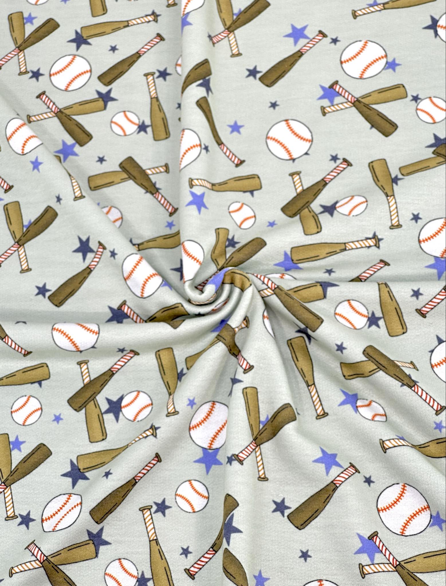 (FRENCH TERRY) BASEBALLS AND BATS ON LIGHT SAGE (1)