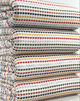 (WAFFLE) RED, MUSTARD, BLACK, RUST, GREEN AND GRAY LINES ON OFF WHITE (3)