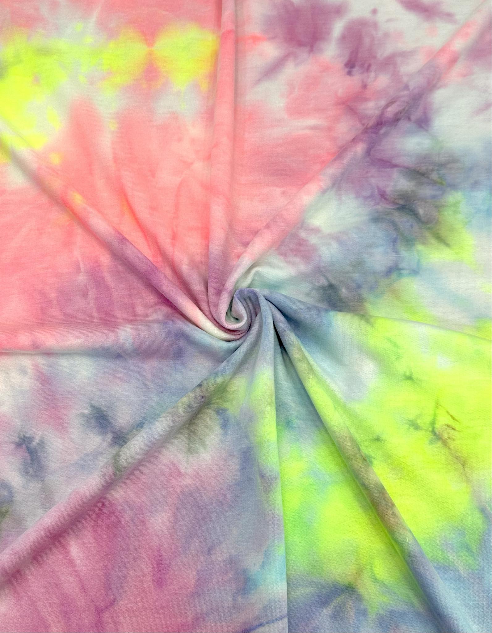 (FRENCH TERRY) LIME, PURPLE, PINK, AND SKY BLUE TIE DYE