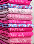 (POINTELLE RIB) HOT PINK, PINK AND OFF WHITE TINY FLOWERS ON BLUE(2)
