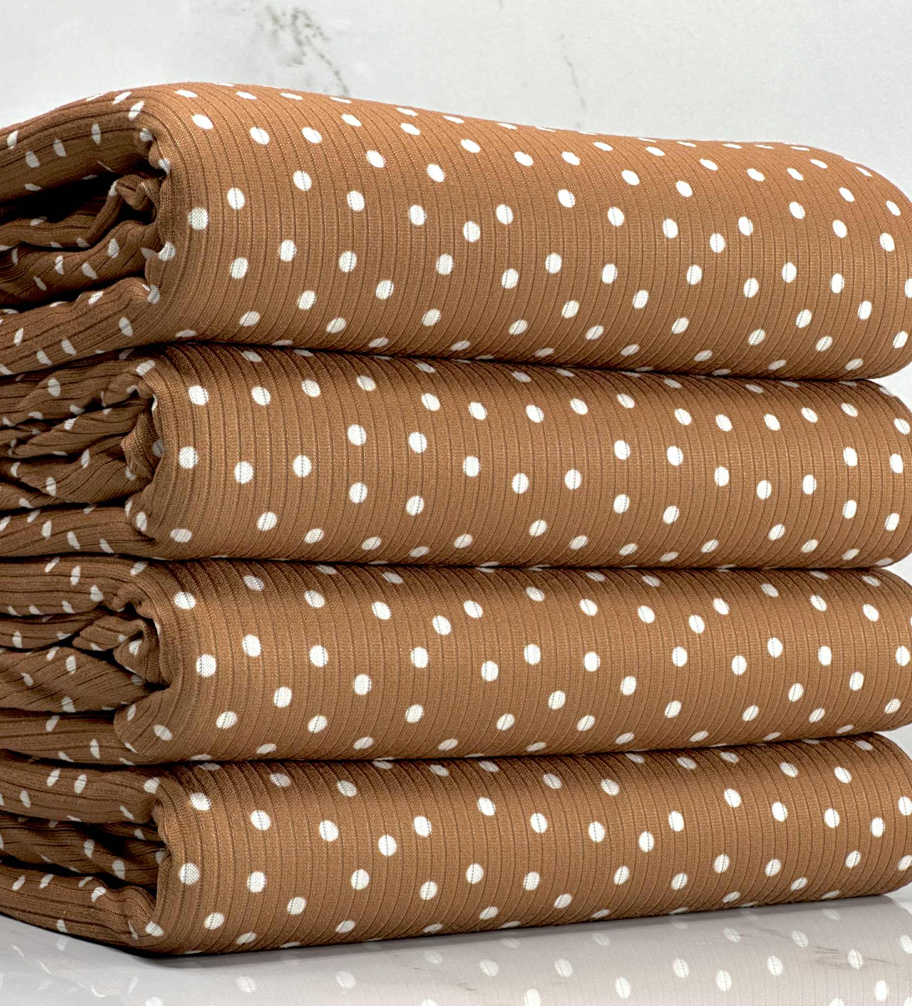 (4X2 RIB) OFF WHITE POLKA DOTS ON POWDER BROWN