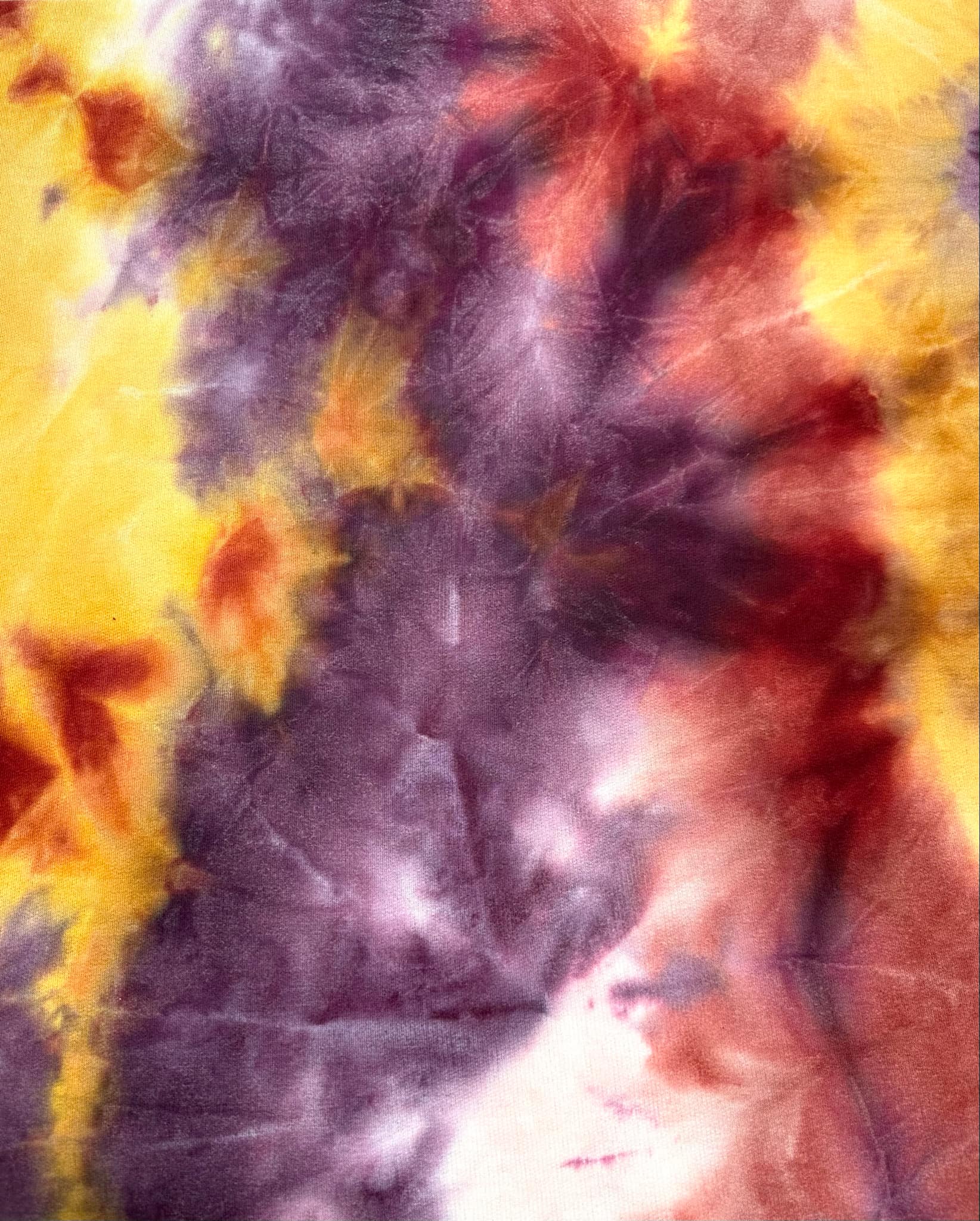 (FRENCH TERRY) EGGPLANT, BURGUNDY, AND MUSTARD TIE DYE