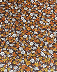 (VELVET) ORANGE AND OFF WHITE FLOWERS ON DARK BROWN