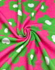 (WOVEN) GREEN FLOWERS ON FUCHSIA