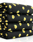 (8X3 WIDE RIB) SUNFLOWERS ON BLACK