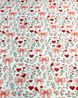 (2X2 BRUSHED RIB) HEARTS, BOWS, FLOWERS, AND RED BIRDS ON OFF WHITE