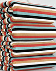 (4X2 YUMMY RIB) BLACK, WHITE, TAN, RED AND AQUA STRIPES