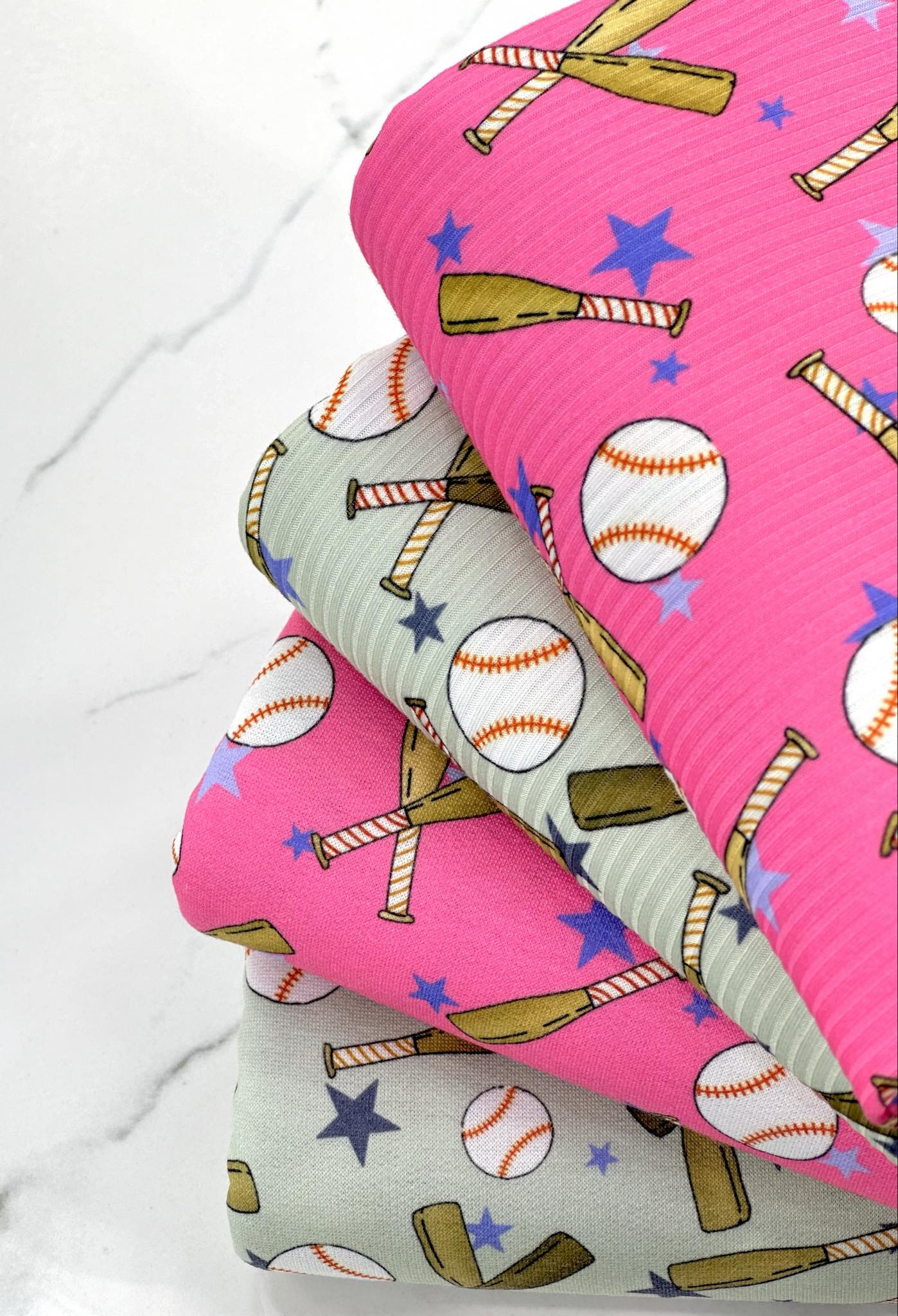 (FRENCH TERRY) BASEBALLS AND BATS ON PINK (3)