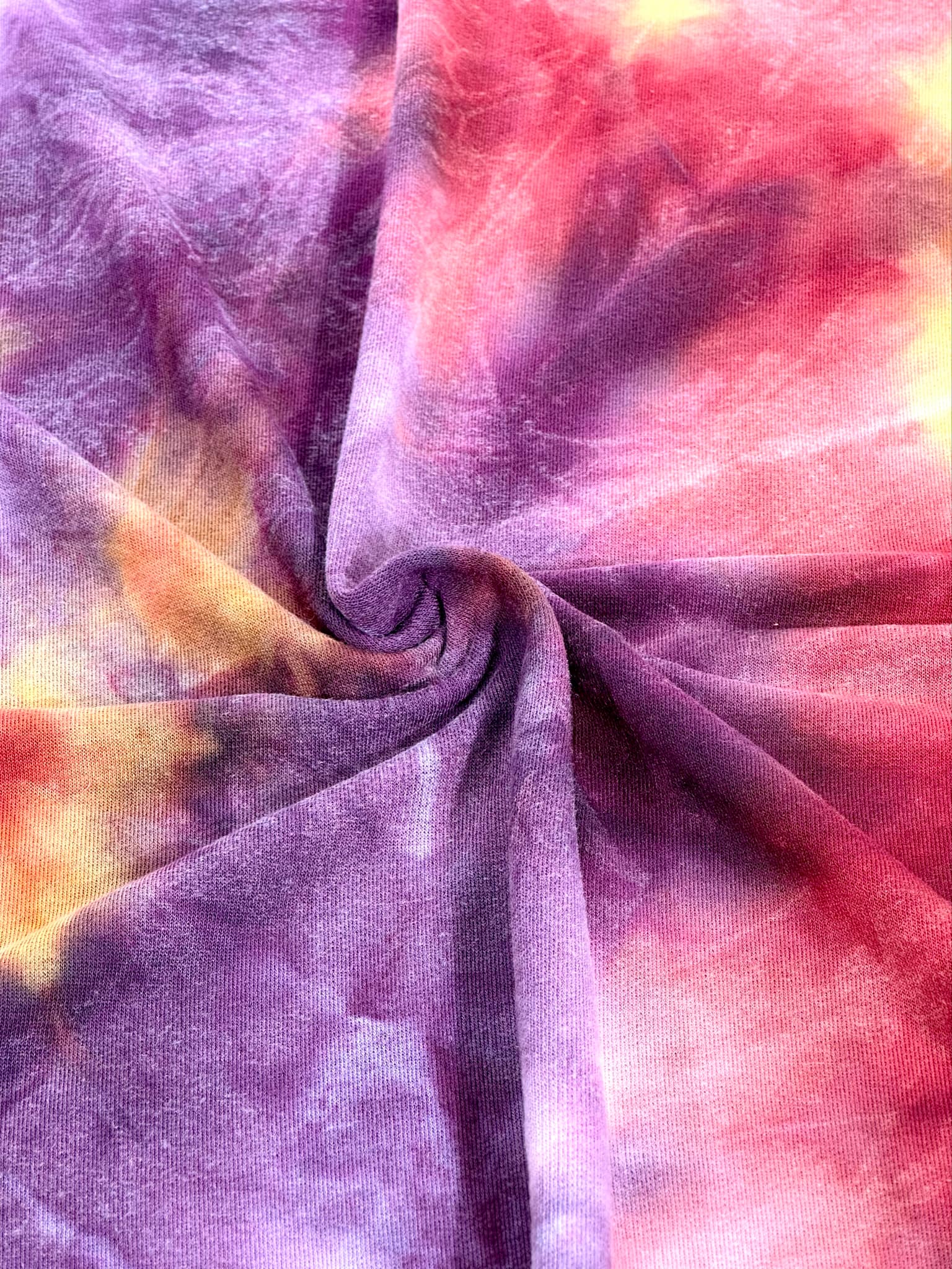 (FRENCH TERRY) EGGPLANT, BURGUNDY, AND MUSTARD TIE DYE