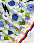 (YUMMY RIB) BLUE HAPPY FACES AND SKATEBOARDS ON CHECKERED WAVE (1)