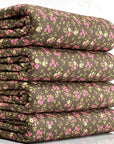 (4X2 YUMMY RIB) TINY PINK FLOWERS ON BROWN