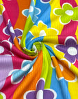 (4X2 YUMMY RIB) BRIGHT COLORFUL FLOWERS ON COLORFUL WAVE