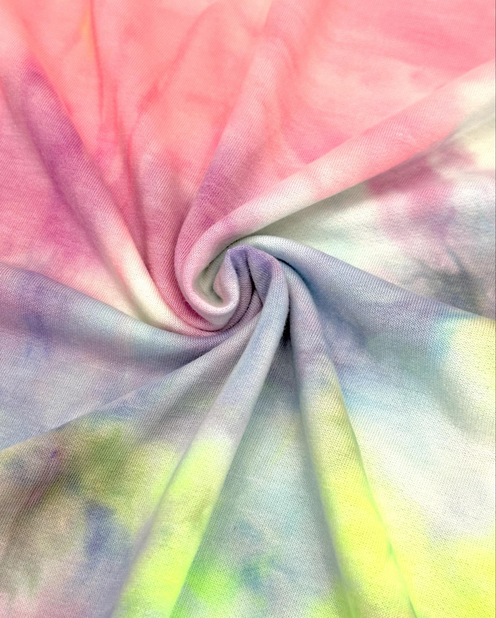 (FRENCH TERRY) LIME, PURPLE, PINK, AND SKY BLUE TIE DYE