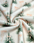 (BRUSHED SWEATER KNIT) PINE TREES WITH BOWS ON LIGHT BLUSH