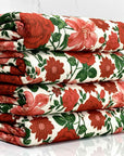 (4X2 RIB) RED HATTIE FLOWER PATTERN ON IVORY