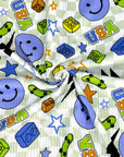(YUMMY RIB) BLUE HAPPY FACES AND SKATEBOARDS ON CHECKERED WAVE (1)