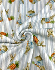 (URBAN RIB) MEDIUM BUNNIES WITH CARROTS ON BLUE STRIPES