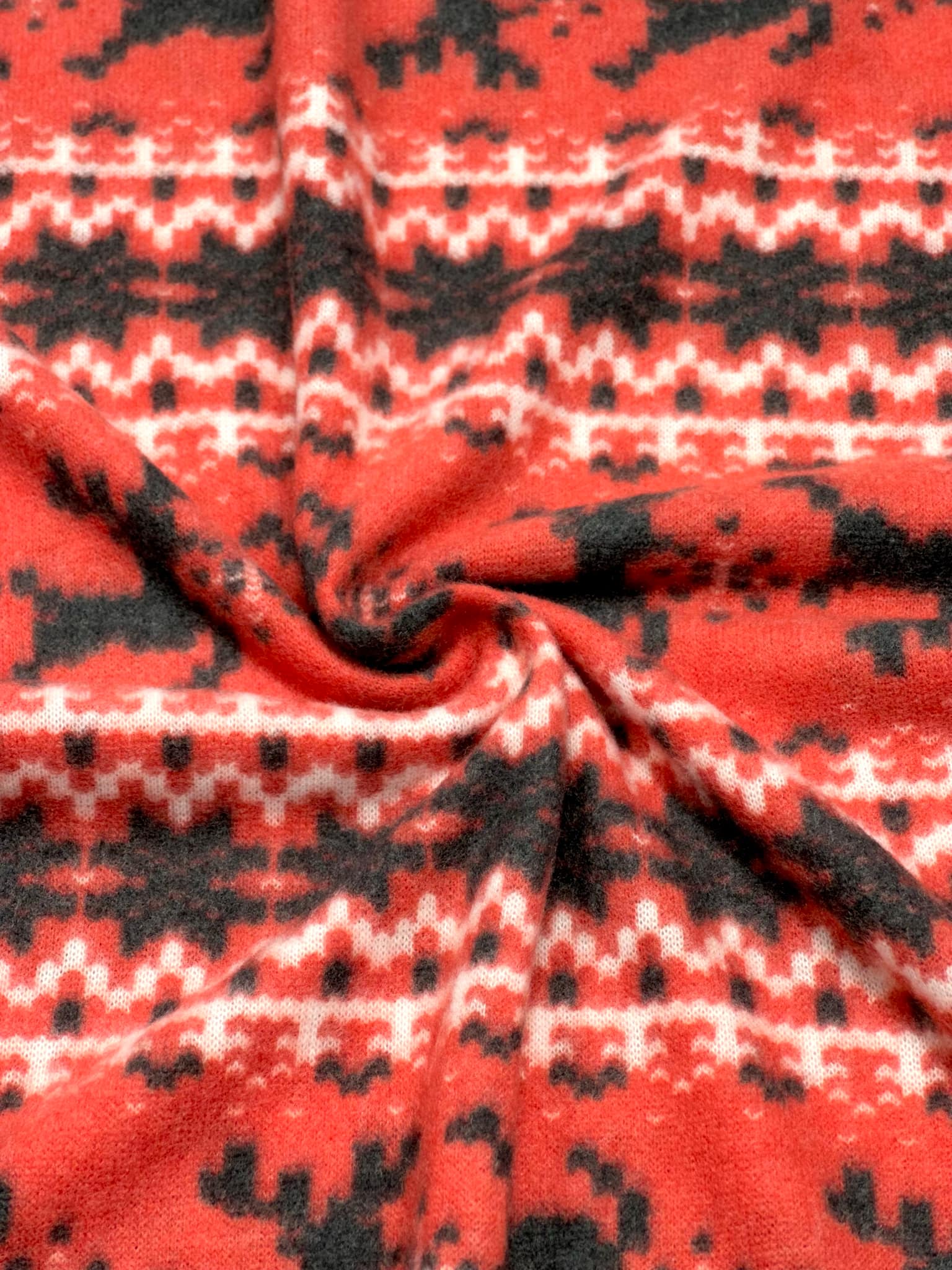 (BRUSHED SWEATER KNIT) BLACK REINDEERS ON RED