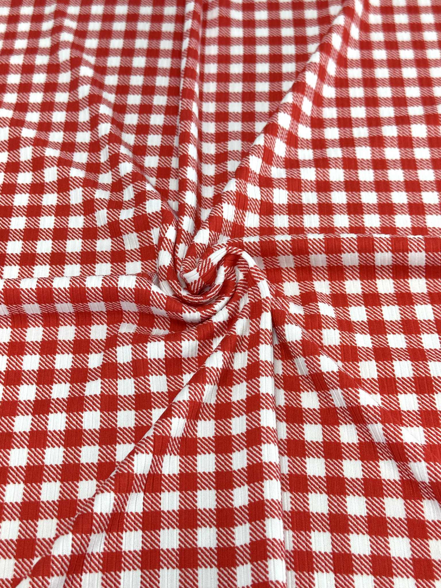 (4X2 RIB) RED AND OFF WHITE GINGHAM