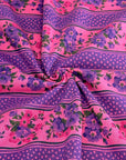 (COTTON JERSEY) HOT PINK AND PURPLE FLORAL/ POLKA DOT STRIPE