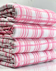 (4X2 YUMMY RIB) PINK AND LIGHT PINK PLAID ON OFF WHITE