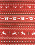 (SWEATER KNIT) OFF WHITE REINDEERS AND OFF WHITE POINSETTIA'S ON RED