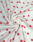 (COTTON JERSEY) TINY HOT PINK POLKA DOTS ON OFF WHITE