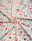 (URBAN RIB) HEARTS, BOWS, FLOWERS, AND RED BIRDS ON OFF WHITE