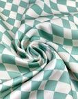 (SATIN) SAGE AND CREAM CHECKERED WAVE PATTERN
