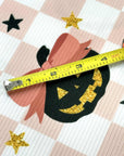 (YUMMY RIB) BLACK PUMPKINS WITH BOWS AND STARS ON LIGHT PINK CHECKERED (2)
