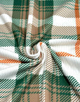 (4X2 RIB) EMERALD, ORANGE, TAN AND OFF WHITE PLAID