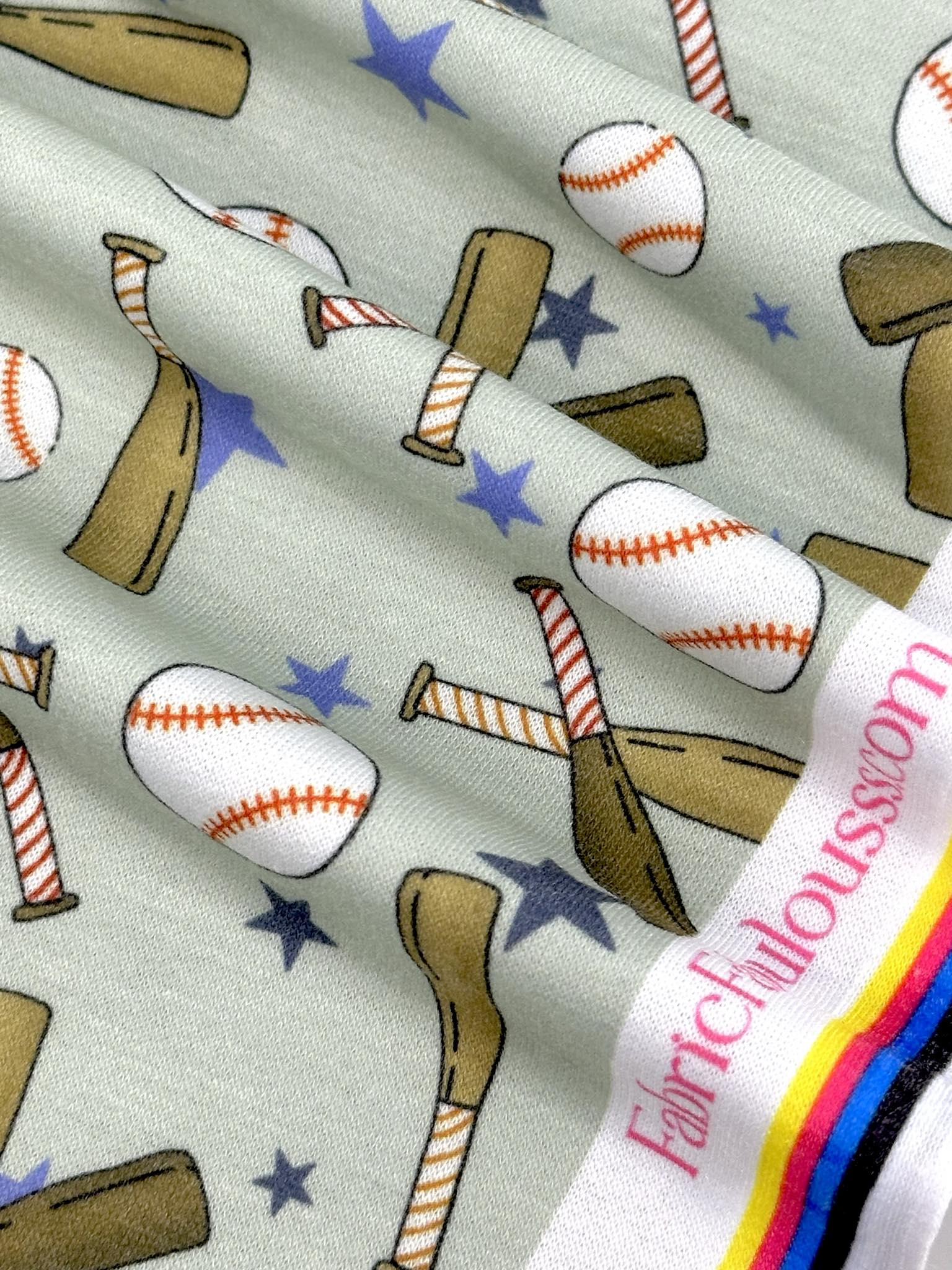 (FRENCH TERRY) BASEBALLS AND BATS ON LIGHT SAGE (1)