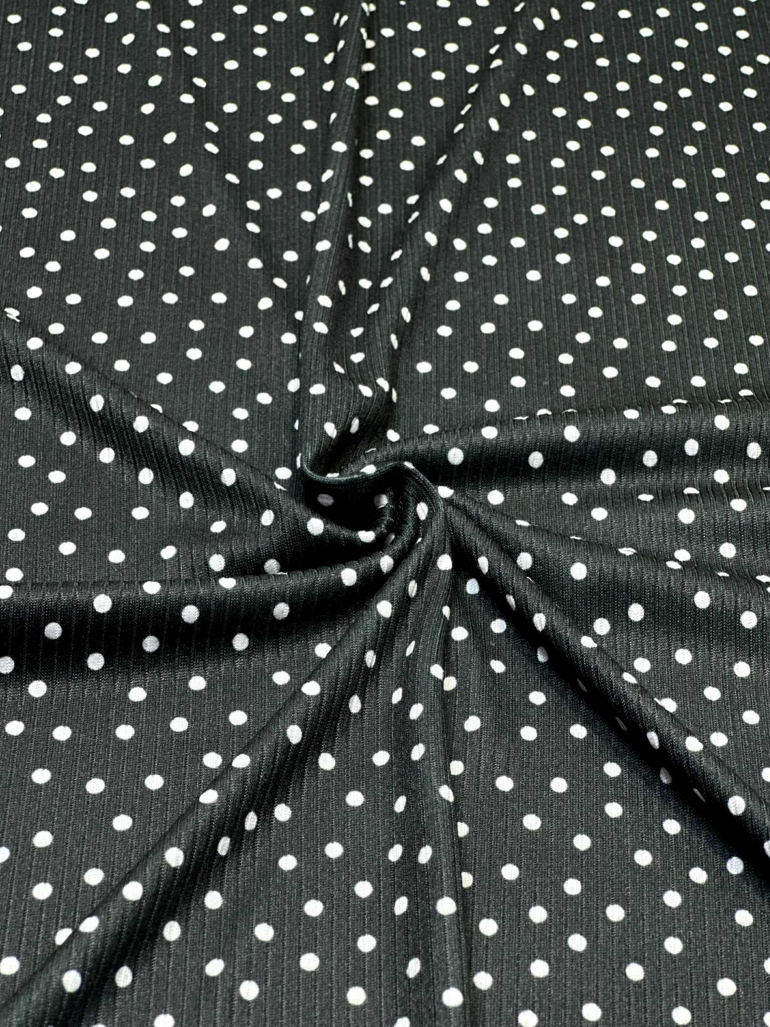 (4X2 RIB) TINY OFF WHITE POLKA DOTS ON BLACK