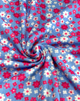 (POINTELLE RIB) HOT PINK, PINK AND OFF WHITE TINY FLOWERS ON BLUE(2)