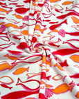 (COTTON BABY RIB) PINK, ORANGE AND RED FISH ON OFF WHITE