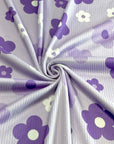 (4X2 YUMMY RIB) PURPLE, LAVENDER AND OFF WHITE FLOWERS ON LILAC