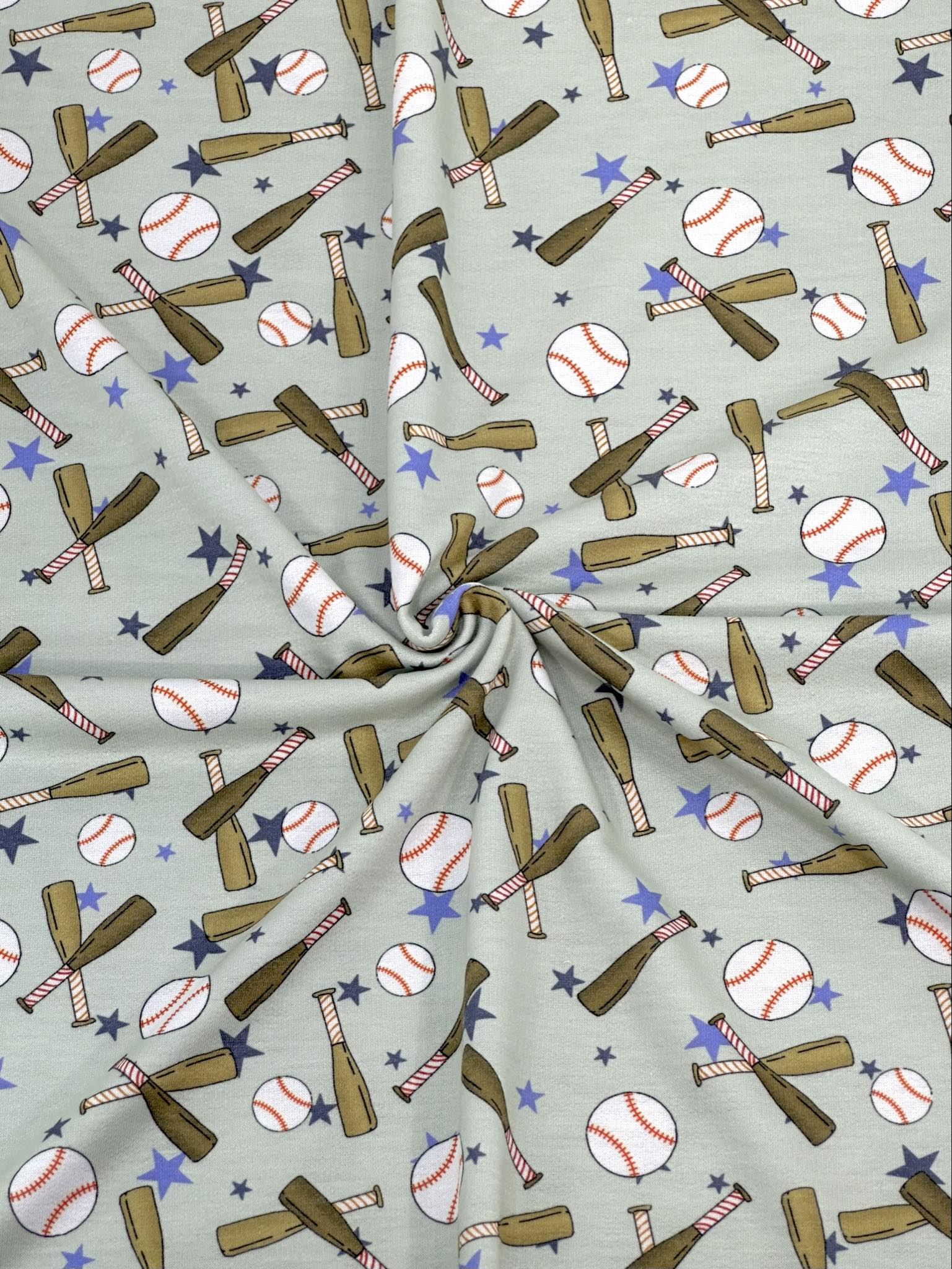 (FRENCH TERRY) BASEBALLS AND BATS ON LIGHT SAGE (1)