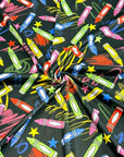 (4X2 YUMMY RIB) COLORFUL CRAYONS AND SCRIBBLES ON BLACK