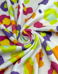 (4X2 YUMMY RIB) MULTI COLORFUL CHEETAH PRINT ON OFF WHITE