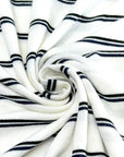 (RAYON MODAL) BLACK AND NAVY STRIPES ON OFF WHITE