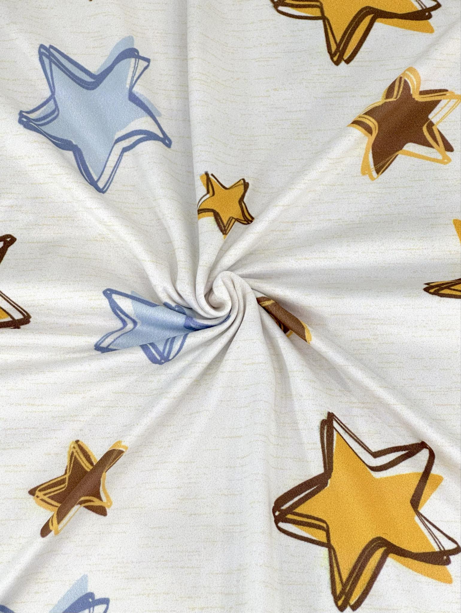 (DBP) BLUE, MUSTARD, AND BROWN STARS ON CREAM