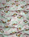 (4X2 RIB) PINK SANTA CLAUS AND TINY BOWS ON LIGHT PINK