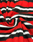 (SWEATER RIB) BLACK AND WHITE STRIPES ON RED