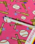 (FRENCH TERRY) BASEBALLS AND BATS ON PINK (3)