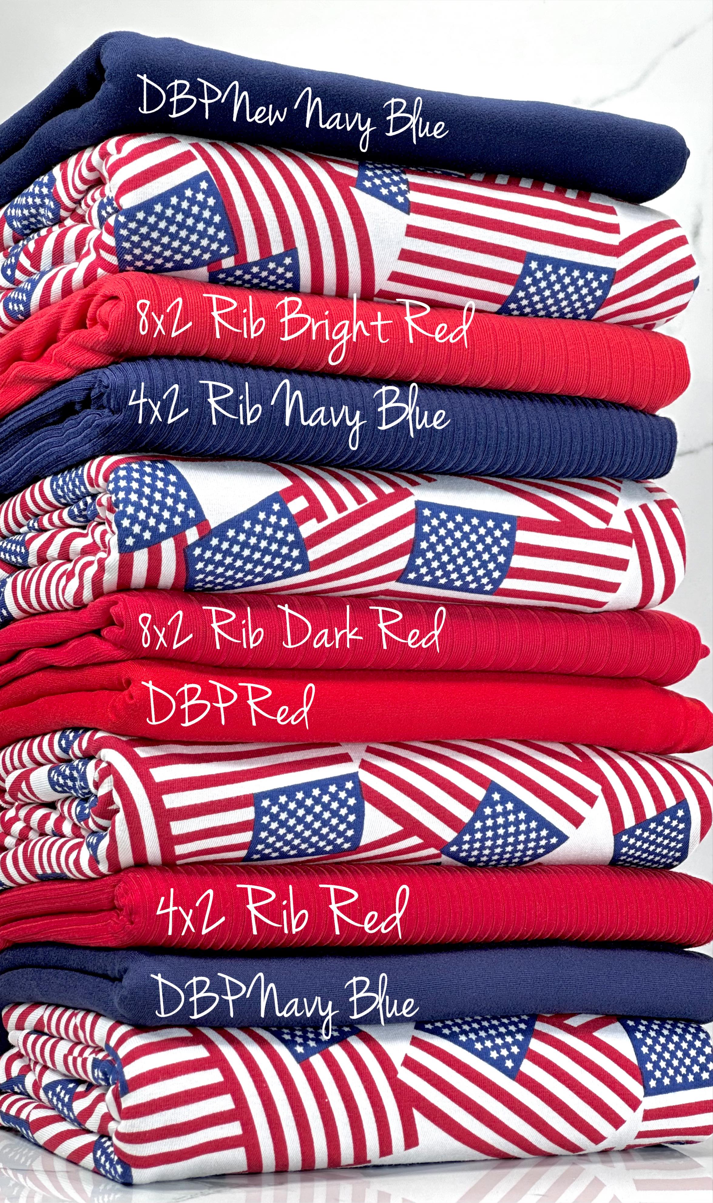 (COTTON SPANDEX) AMERICAN FLAGS ON OFF WHITE