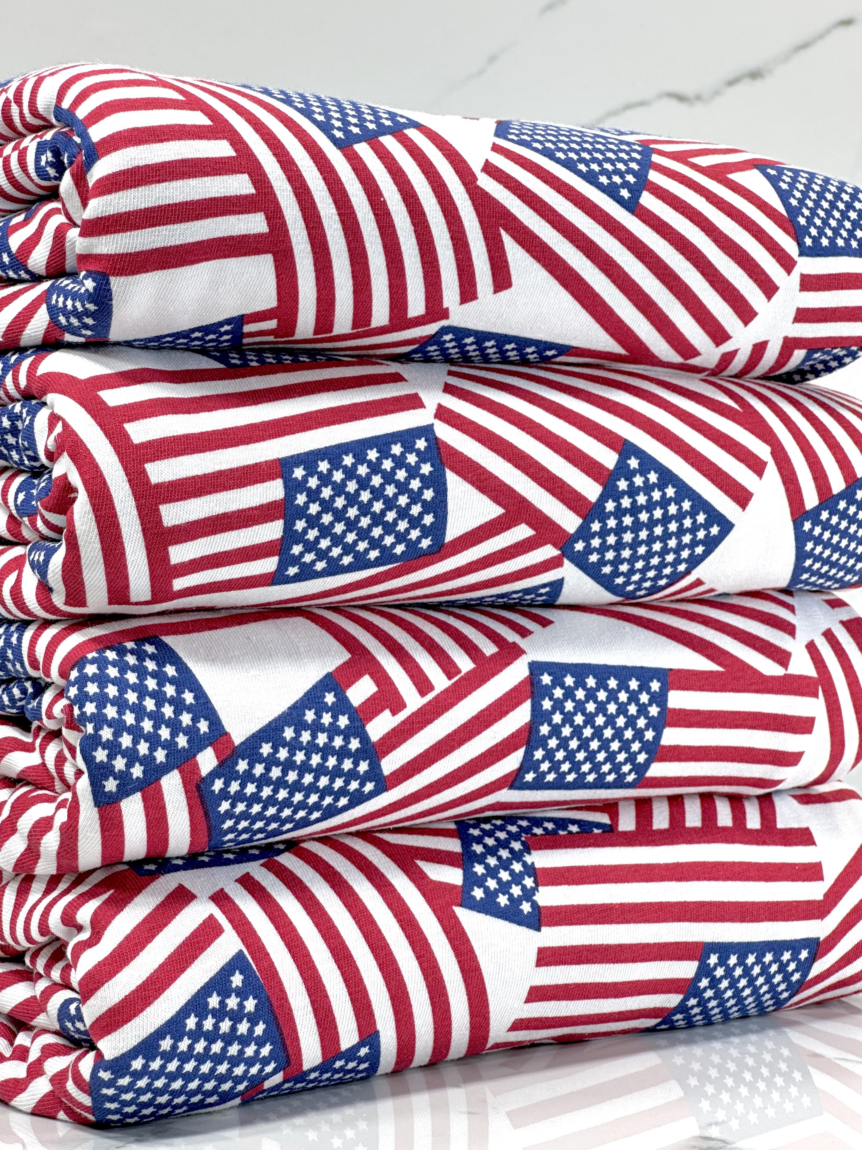 (COTTON SPANDEX) AMERICAN FLAGS ON OFF WHITE