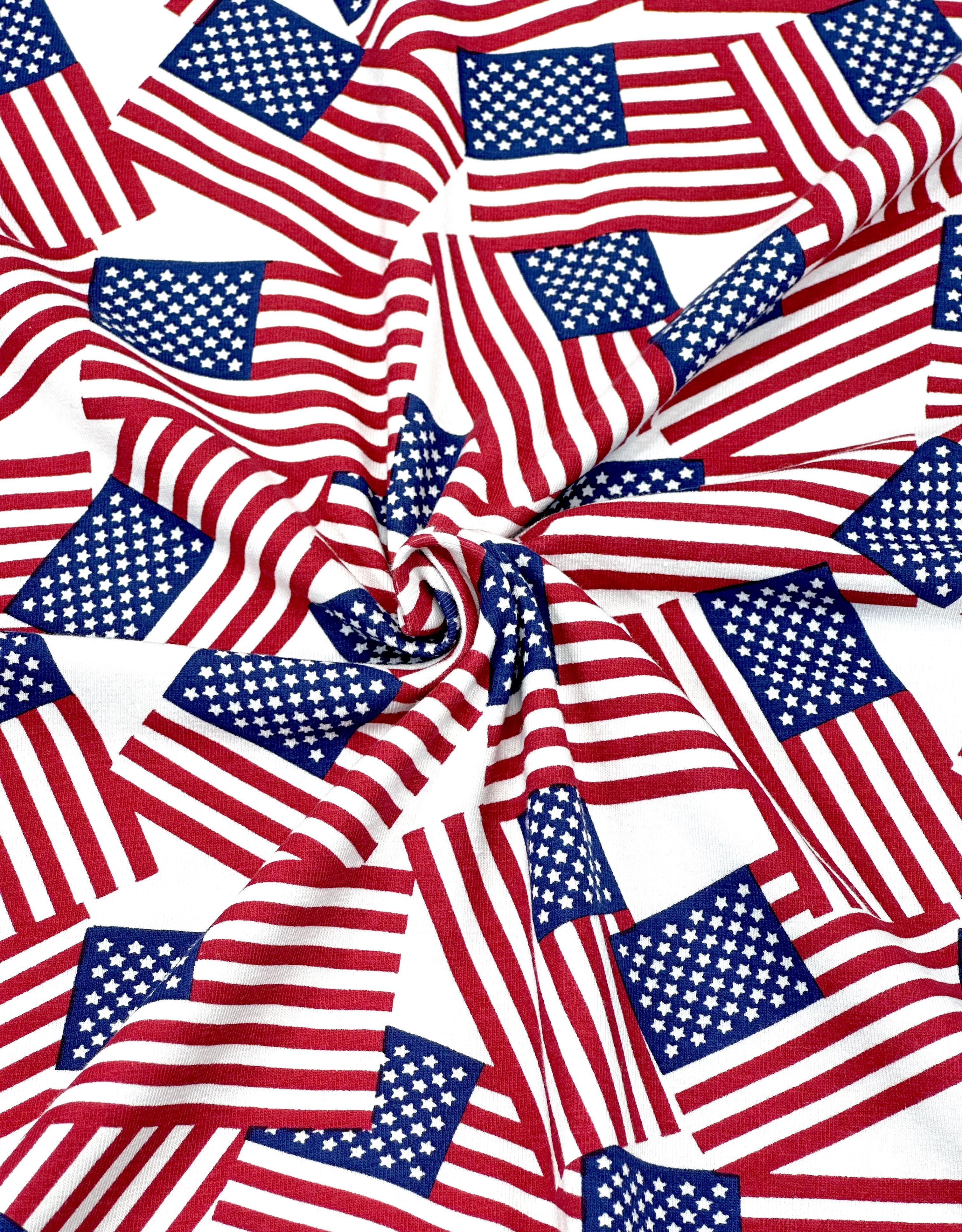 (COTTON SPANDEX) AMERICAN FLAGS ON OFF WHITE